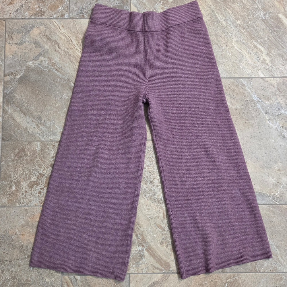 A New Day Mauve Purple Ribbed‎ Knit Wide Leg Crop Pants Womens Medium Loungewear